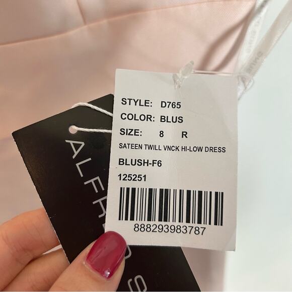 ALFRED SUNG High Low Satin Twill V Neck Dress in Blush - Picture 8 of 8